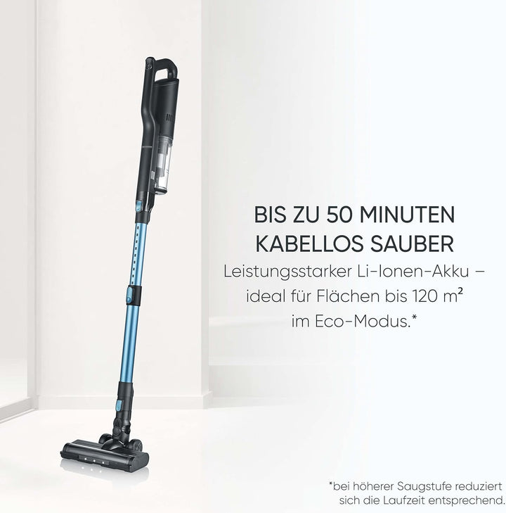SEVERIN Kabelloser Akku Staubsauger S’Power Slim, höhenverstellbares Saugrohr, LED-Beleuchtung, 50 M