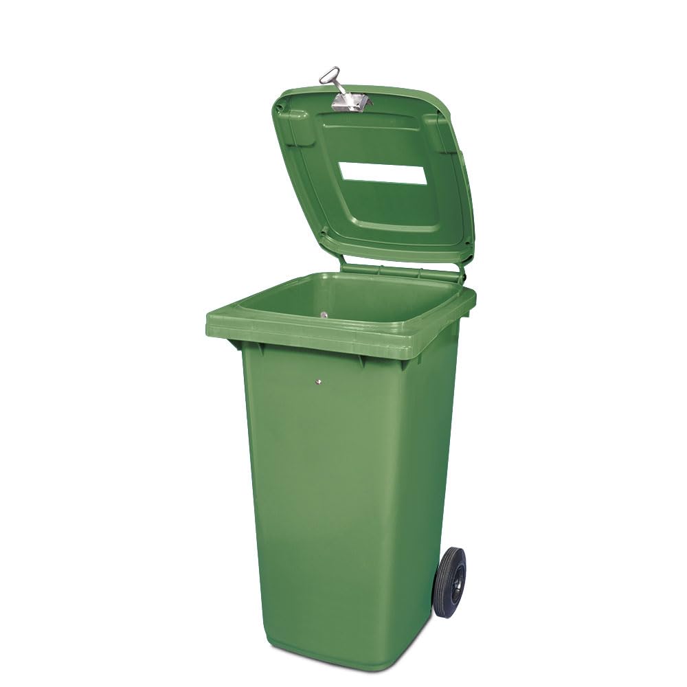 BRB 120 Liter DIN Mülltonne mit Papiereinwurf u. Dreikantschloss, BxTxH 480x550x930 mm (grün), grün