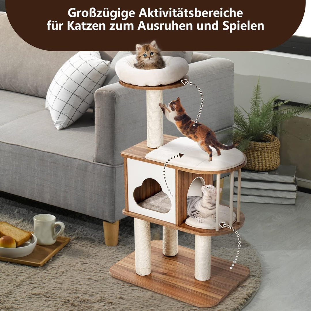 GYMAX Kratzbaum Stabiler Katzenbaum Katzenmöbel Katzenkratzbaum Kletterbaum für Katzen Höhe 117 cm (