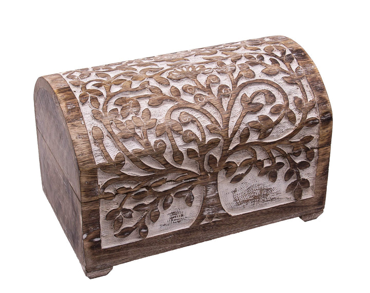Kunstversteck Schatzkiste Baum des Lebens, massive Holz-Schatulle Dekobox 24x 15 x 15 cm, white wash