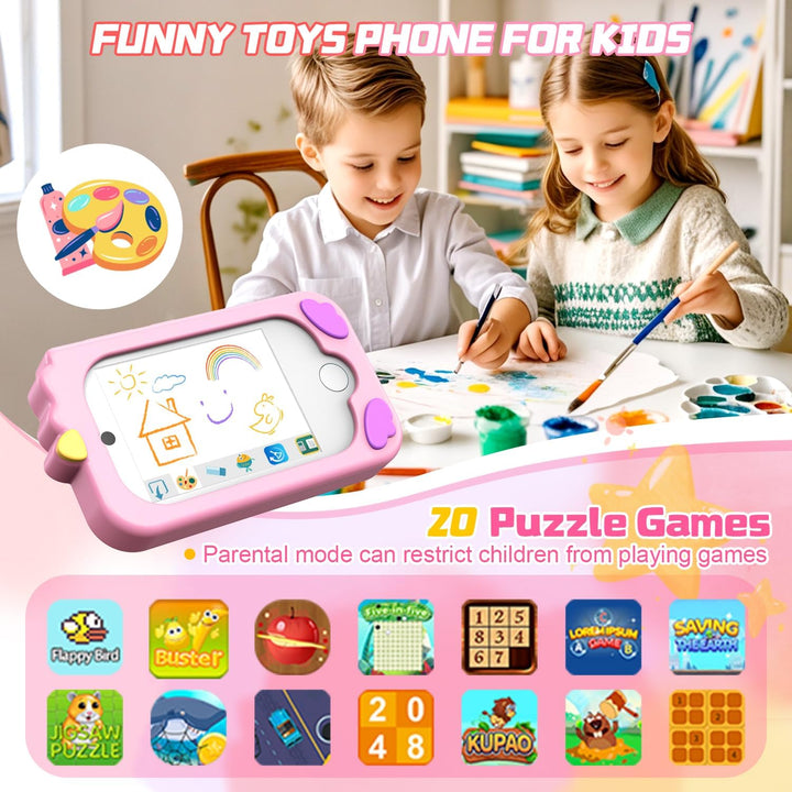 Kinderhandy Spielzeug mit Dual Kamera Kinderkamera 2.8 Inch Touchscreen Lerntelefon Lernspielzeug mi