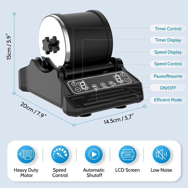 Rock Tumbler Kit Steintrommel Set, Steinschleifmaschine mit 9-Tage-Timer &amp; 9-Gang-Einstellungen, Kom