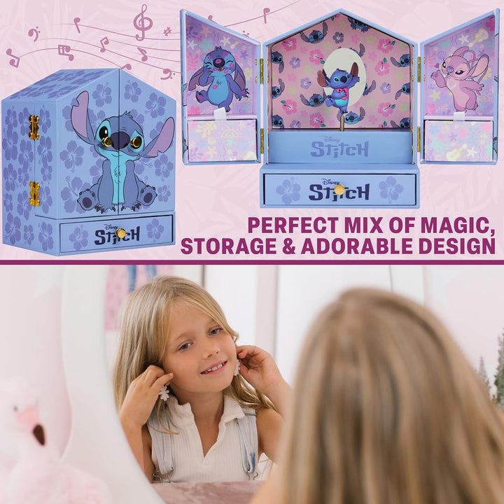 Get Trend Disney Stitch Schmuckkästchen Mädchen Musikbox für Ringe Ohrringe Halskette Geschenke für