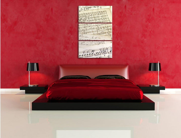 Pixxprint Stilvolle alte Notenblätter 3-Teiler Leinwandbild 120x80 Bild auf Leinwand