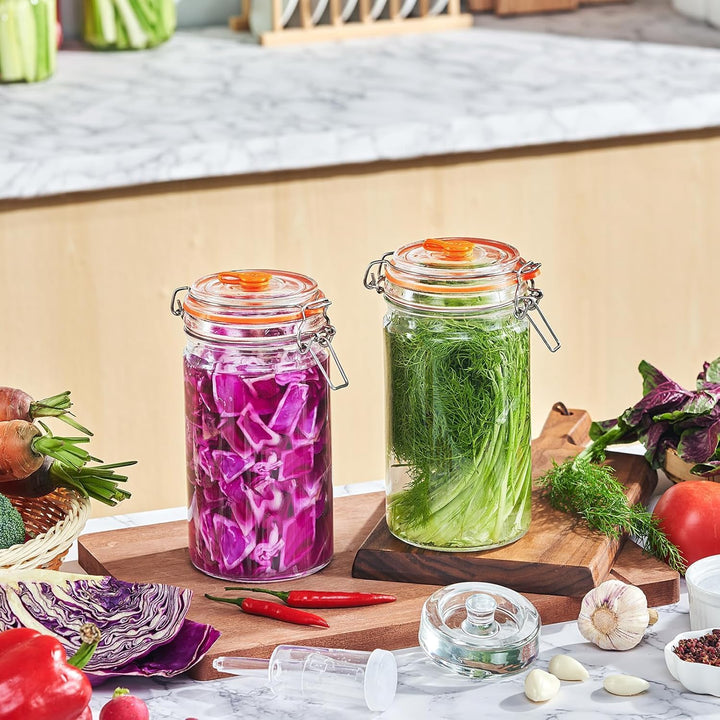 2 Stück Fermentierglas,1300ml Fermentationsglas mit Deckel, Einmachglas mit Gärventi & Gewicht, Ferm