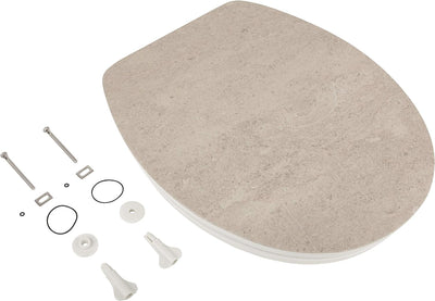 aquaSu® WC-Sitz mit Absenkautomatik, Echtstein White Cloud, Toilettendeckel mit Holzkern und Echtste
