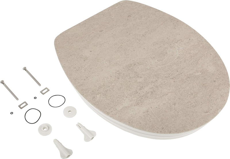 aquaSu® WC-Sitz mit Absenkautomatik, Echtstein White Cloud, Toilettendeckel mit Holzkern und Echtste