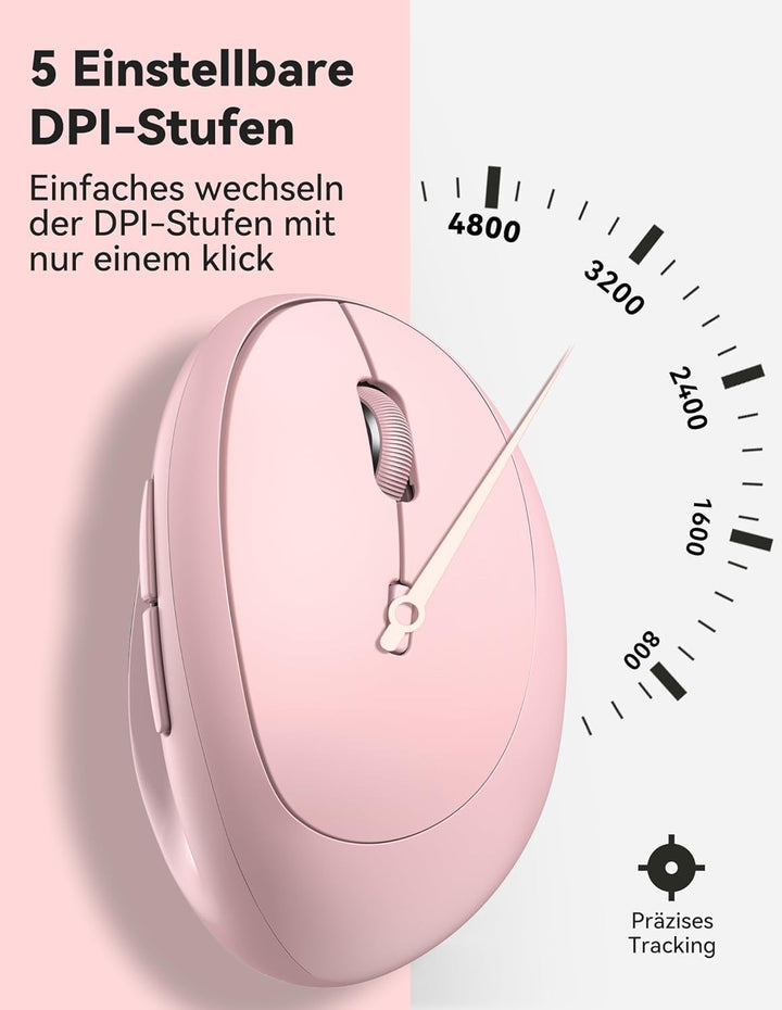 TECKNET Ergonomische Maus Kabellos, 4800 DPI Vertikale Maus, 99% Lärmminderung, 6 Tasten, 2.4G Compu