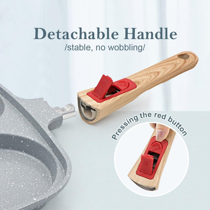 Spiegeleipfanne mit Deckel 3 Loch, 26cm Antihaft Keramikbeschichtung Grillpfanne Dreigeteilt Pancake