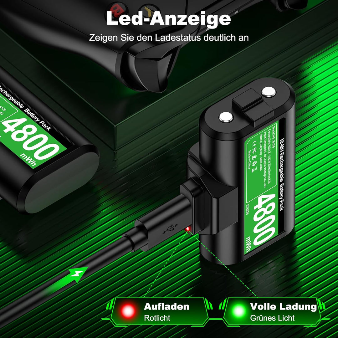 Akku für Xbox Controller, 2 x 3600mWh Wiederaufladbare Akku für Xbox Series X Controller, Akku mit 4