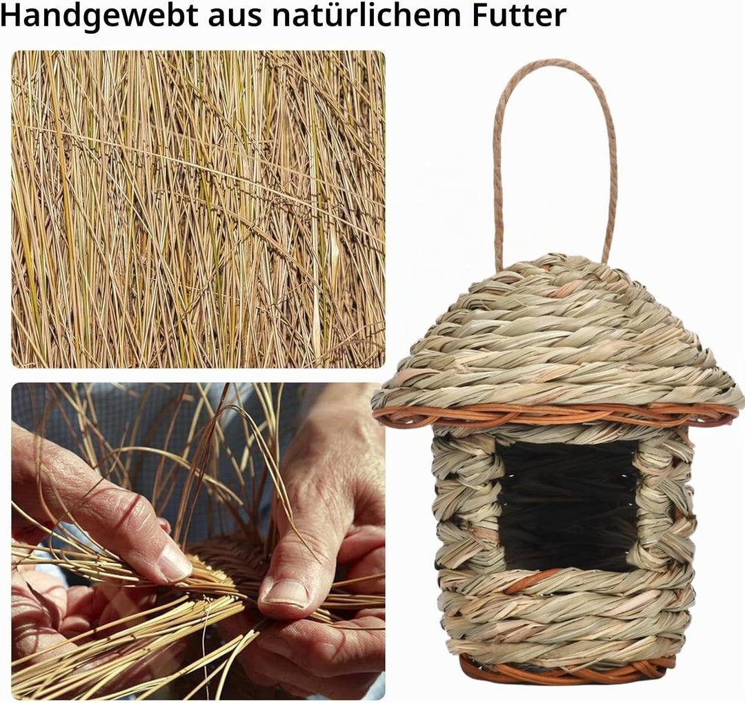 Vogelnest Gras, 2 Stück Gras Bird Nest, Vogelhäus, Handgewebte Vogelhäuser, Vogelhäus zum Aufhängen