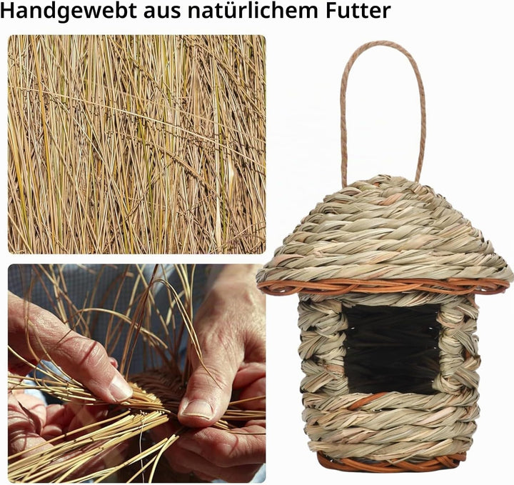 Vogelnest Gras, 2 Stück Gras Bird Nest, Vogelhäus, Handgewebte Vogelhäuser, Vogelhäus zum Aufhängen