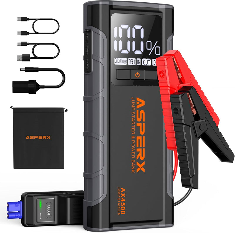 AsperX Starthilfe Powerbank 4500A 12V(Bis Zu Alle Benzin Oder 10,0 L Diesel) Auto Starthilfe Mit LED