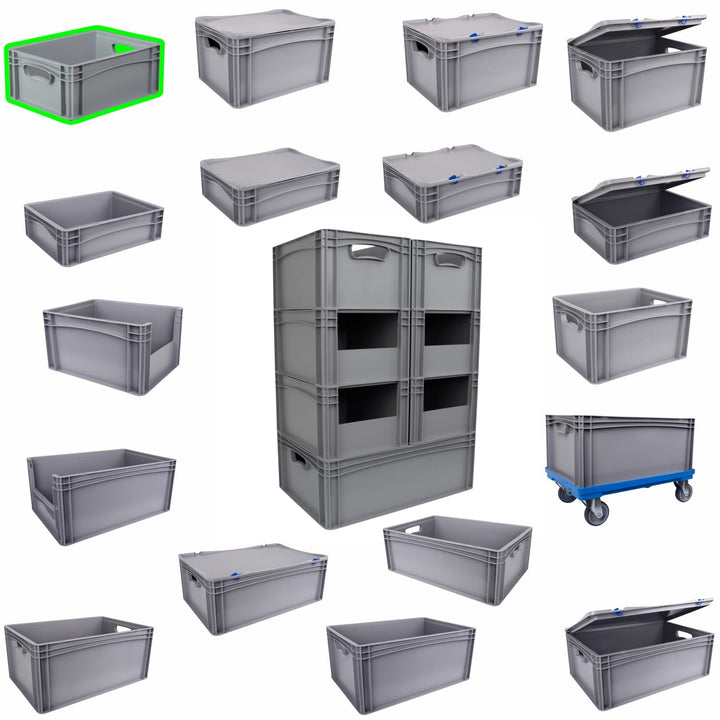 Hesselink Eurobox 40x30x17 cm, Handgriffe offen, stapelbar, 15,9 Liter, grau, lebensmittelecht, Euro