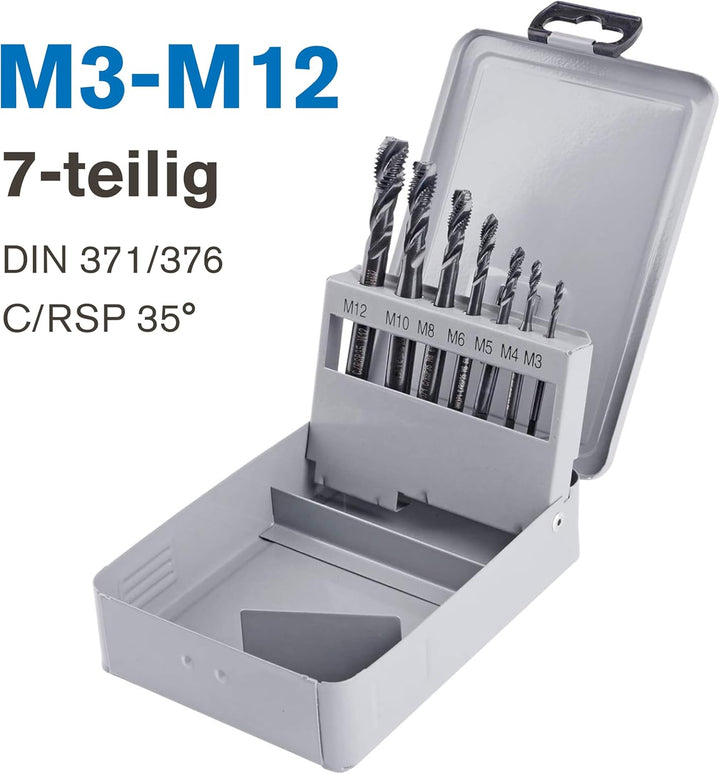 GSR PROFI Maschinengewindebohrer Satz M3 - M12, Gewindeschneider Set für Edelstähle DIN 371/376 HSSE
