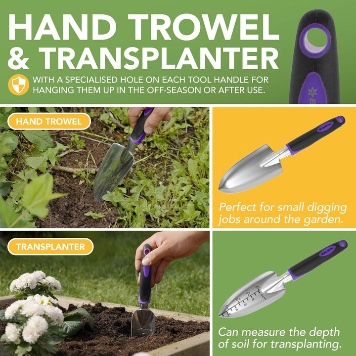 BLOSTM Gartenwerkzeug-Set, 11-teilig, robustes Gartengeräte-Set mit wasserdichter Tragetasche, rostf