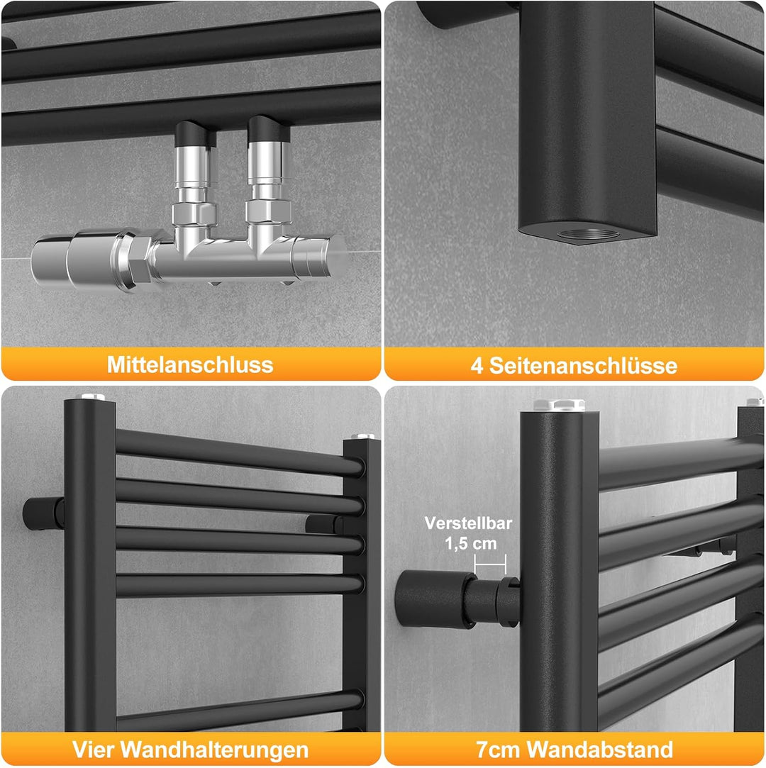 YEAUPE PRO Badheizkörper 1200x500 mm Wandmontiert, Handtuchheizkörper Handtuchhalter Handtuchwärmer