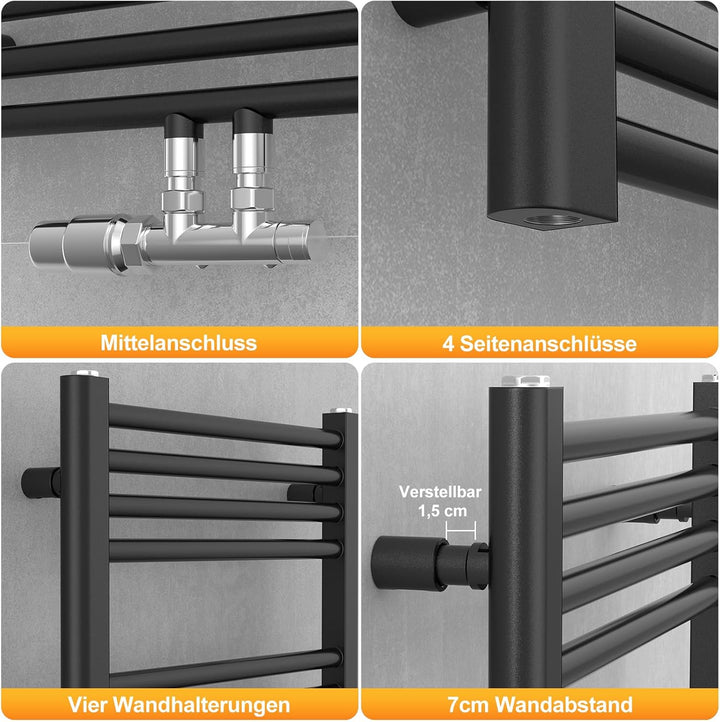 YEAUPE PRO Badheizkörper 1200x500 mm Wandmontiert, Handtuchheizkörper Handtuchhalter Handtuchwärmer
