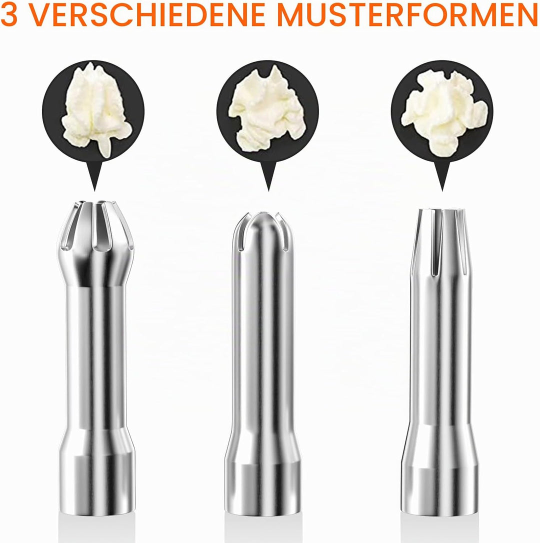 Newaner 500ml sahnespender, Sahnesyphon Aluminium mit 3 Edelstahl Deko-Düsen und 1 Reinigungbürste,