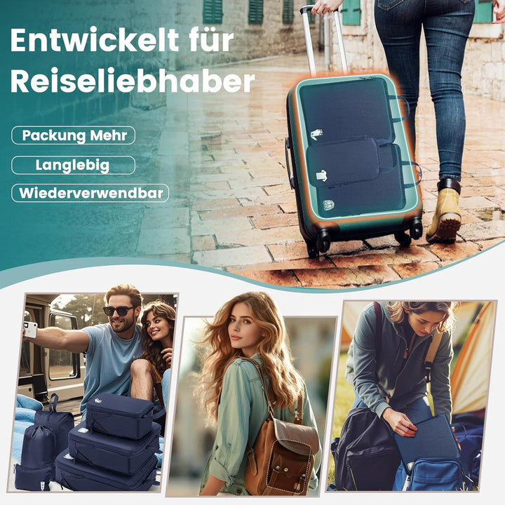 Packing Cubes Compression 8 Stück Koffer Organizer,Wasserdicht PackwüRfel Packtaschen Kompression, T
