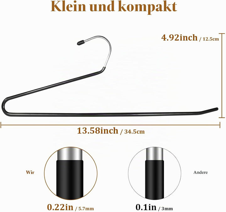 Hosenbügel aus Metall,30 Stück Hosenbügel Platzsparend mit offenem Ende und,36cm breit,Anti-Rutsch-R