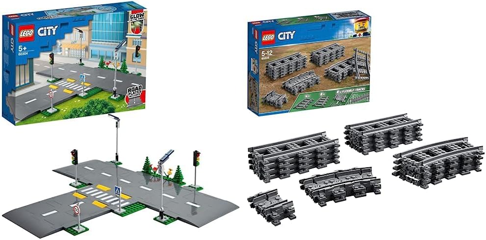 LEGO 60304 City Strassenkreuzung mit Ampeln, Bauset mit im Dunkeln leuchtenden Steinen & 60205 City