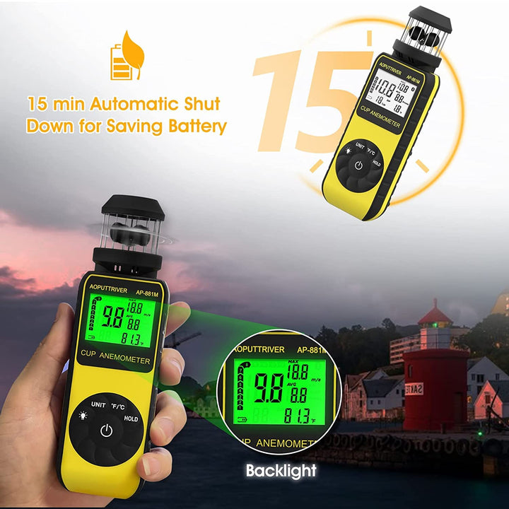 Digitaler Anemometer Handheld AP-881M Windmesser Anemometer mit 360°Windrichtung Wind Cup Anemometer