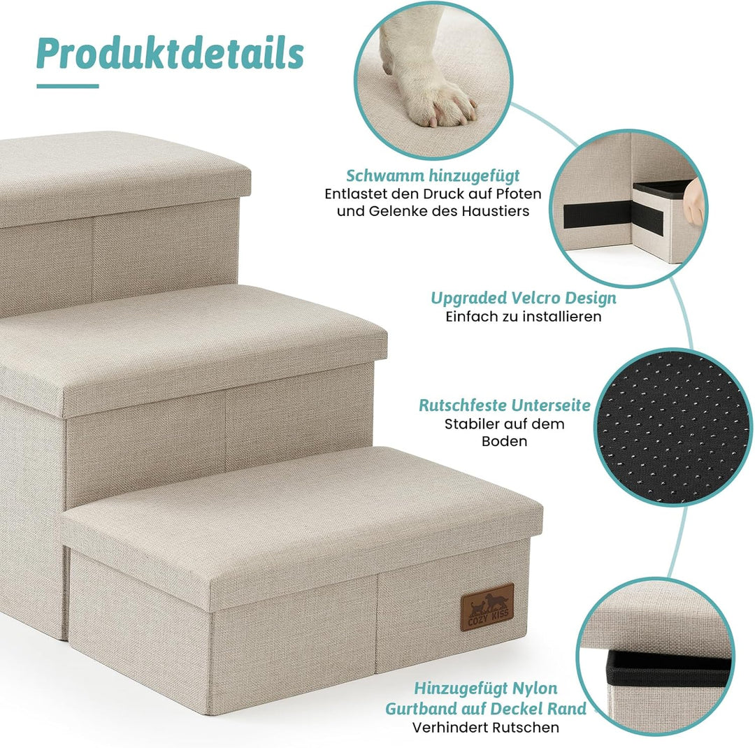 Hundetreppe für Kleine Hunde mit Stauraum, Breite Haustiertreppe Faltbare für Bett und Couch, Hunder