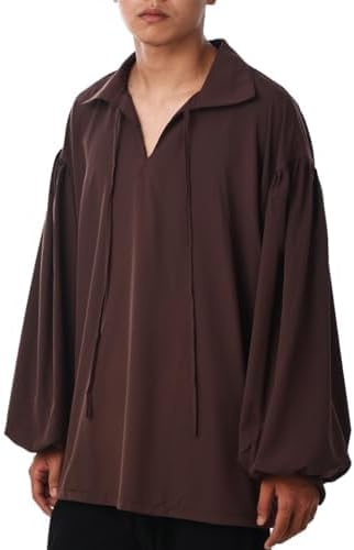 COSDREAMER Herren Piratenhemd Kolonial Shirt Renaissance Dichter Hemd Bluse XXL Kaffee, XXL Kaffee