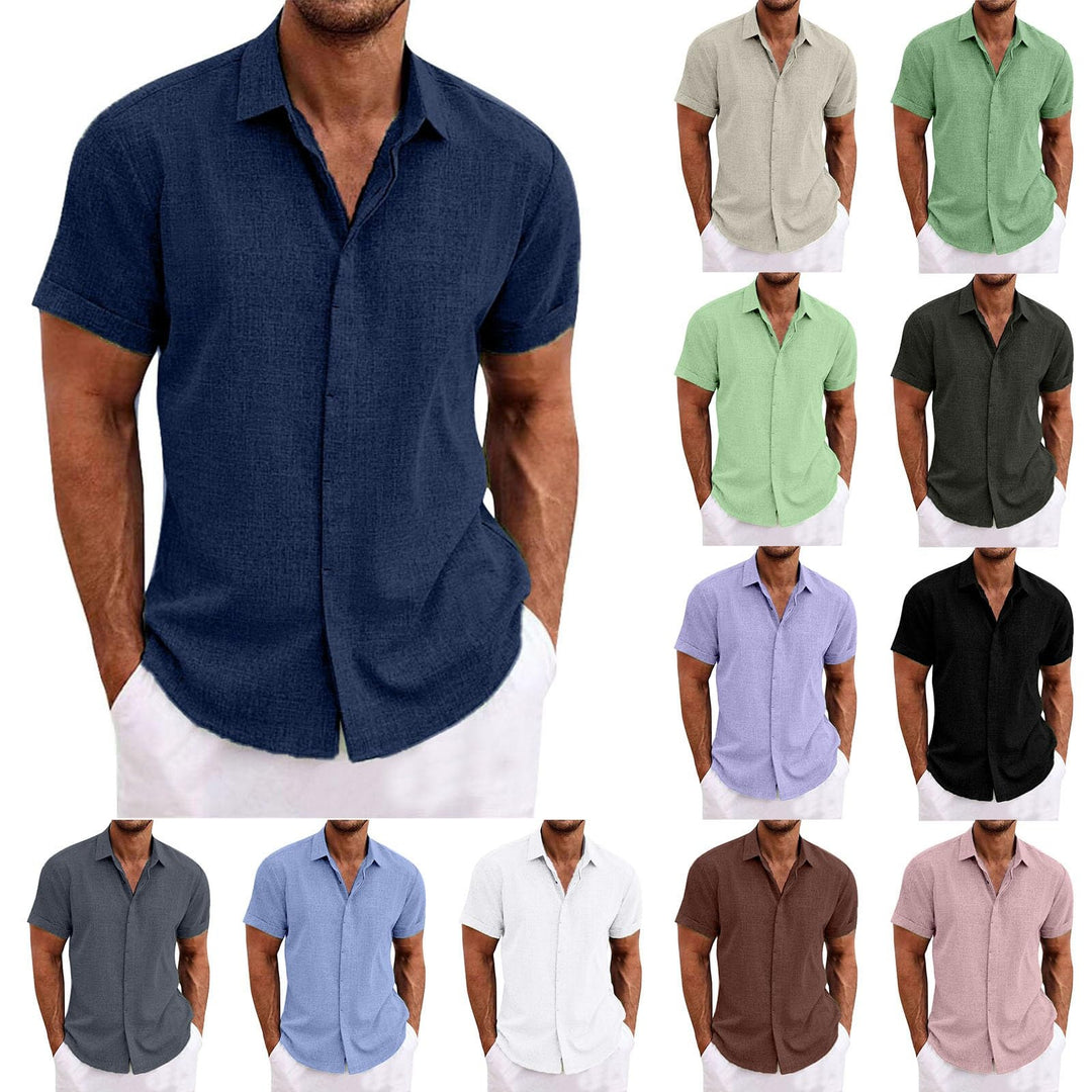 Leinenhemd Herren Kurzarm Freizeithemd Button Down Oberteile Leinenshirt Regular Fit Sommer Casual S