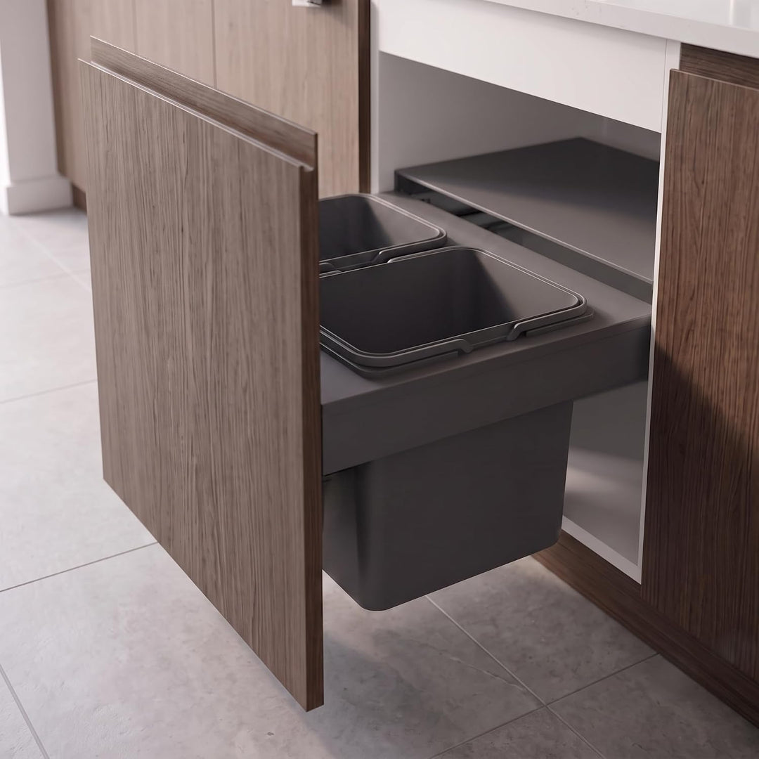 Einbau-Mülleimer für 60 cm Schrank SEGREGO 2-fach Abfallsystem mit Deckel Soft-Close & Vollauszug 56