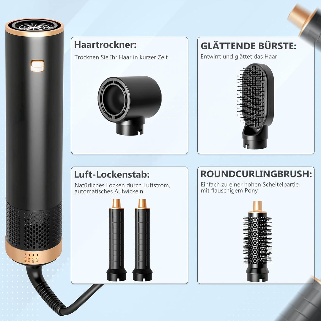 RUIZHI 5 in 1 Airstyler Rundbürstenföhn Haartrockner, 110000 U/Min 3 Temperaturregelung Multifunktio
