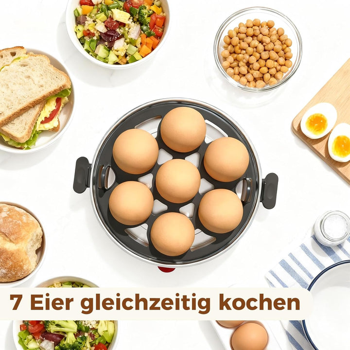 YASHE Eierkocher, elektrischer Eierkocher für 7 Eier für hart, mittel und weich gekochte Eier, mit M