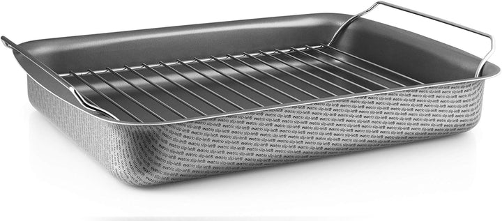 EVA-TRIO | Bräter mit Rost 31x23 | Innen mit Slip-Let®-Anithaftbeschichtung | Grau 30 x 22 cm, 30 x