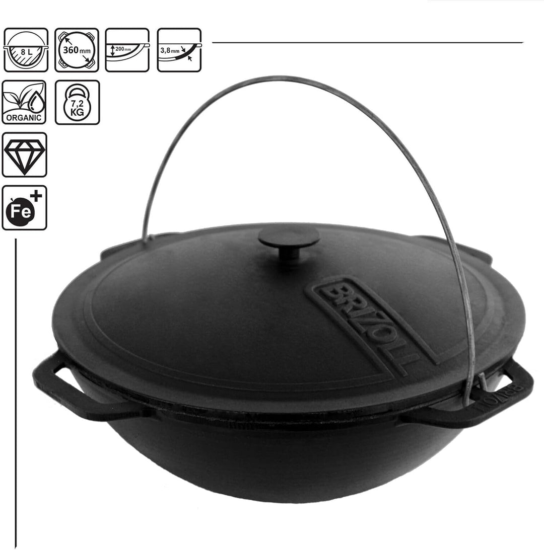 Ø36 Uchag 2mm stahl Utschak Utschag Campingofen 8L Gusseisen Kazan mit Gusseisen Deckel Kasan Feuers
