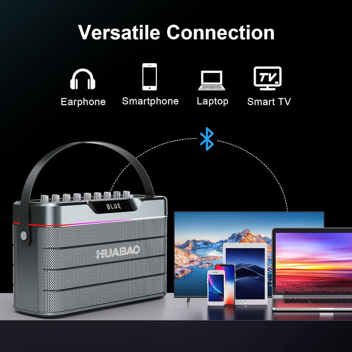 Karaoke-Maschine - 100W Bluetooth-Lautsprecher mit Super Bass, 2 drahtlose Mikrofone, tragbares PA-S