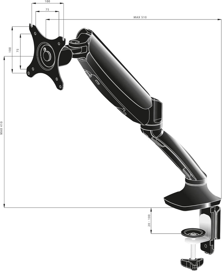 iiyama DS3001C-B1 Single Gas Spring Desk Mounting Arm - Black