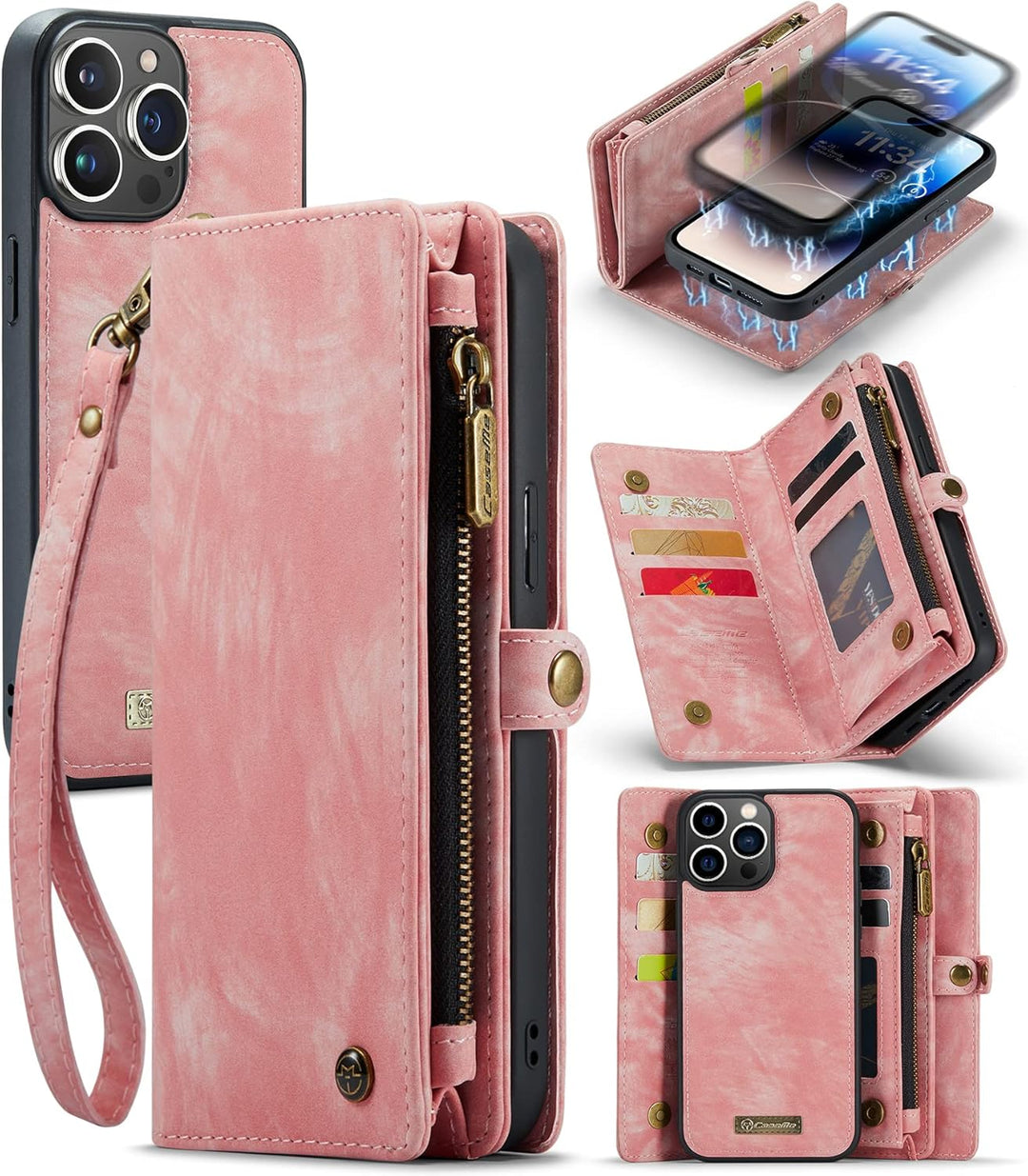 UFinetech iPhone 14 Pro Max Hülle, Flip Leder TPU Stossfeste Kartenfach Tasche Handyhülle iPhone 14