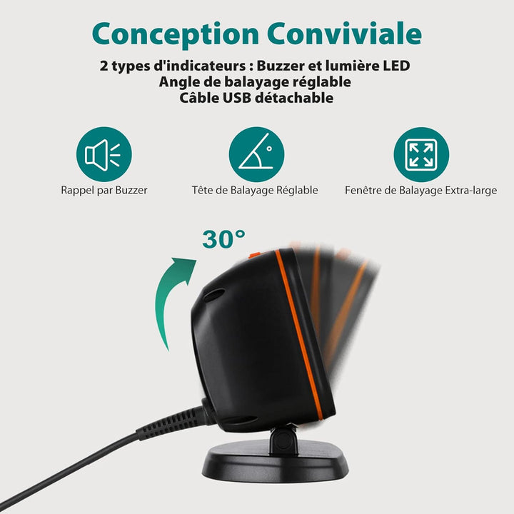 OBZ 1D 2D QR Desktop Barcode Scanner Hands-Free Barcode-Scanner USB Wired Bar Code Reader for PC Lap