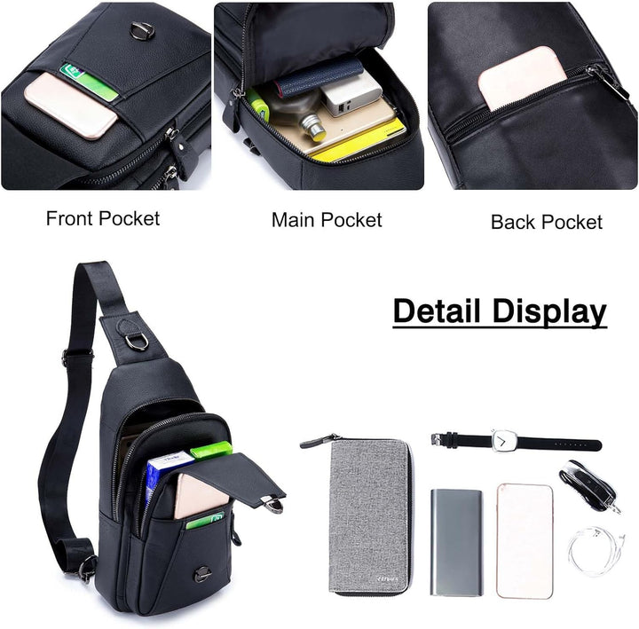 FANDARE Retro Brusttasche Leder Schultertasche Herren Sling Bag Geschäft Chest Bag Wasserdicht Umhän