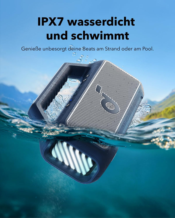 soundcore by Anker, Boom 2 Outdoor-Lautsprecher, 80W, Subwoofer, BassUp 2.0, 24h Akku, IPX7 Wasserdi