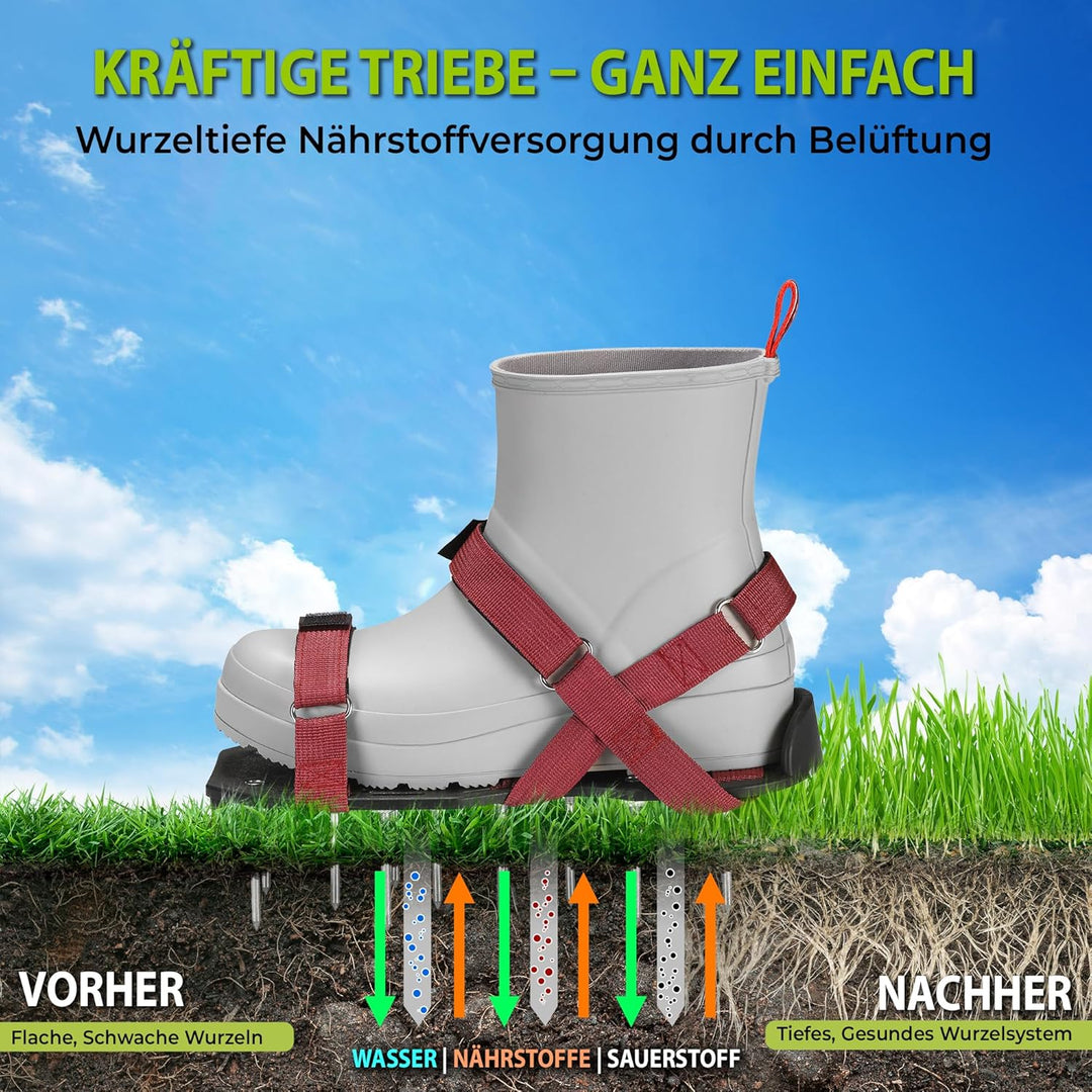 Rasenlüfter-Schuhe – vormontierte Nagelschuhe mit Klettverschluss – Gartenschuhe zum effektiven Belü