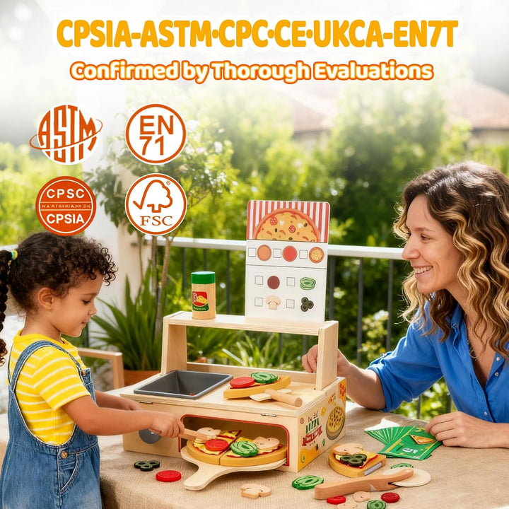 Pizza Holzspielzeug Kinderküche, Spielküche Zubehör Holz, 50PCS Pizzaofen mit Pizzaschneider, Küchen