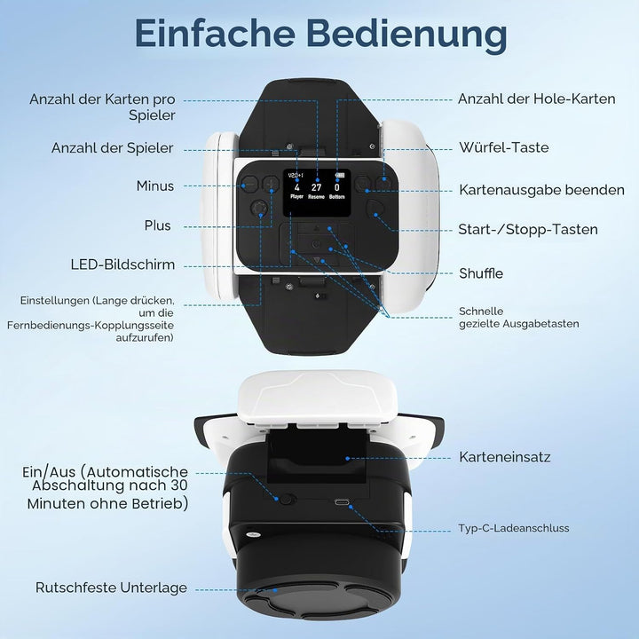 Automatische Kartenmischer und Kartensender 2 in 1, Kartenmischmaschine Kartenmischgerät, 2–8 Spiele