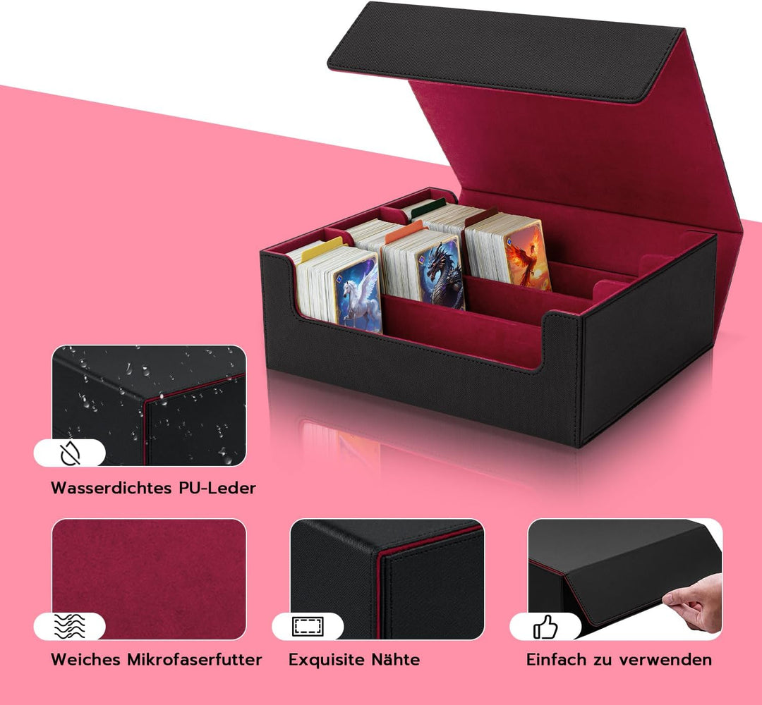 Card Deck Box for MTG, Gathering Kartenbox für 1800+ Karten mit Trennwänden,PU Leder Starkes Magneti