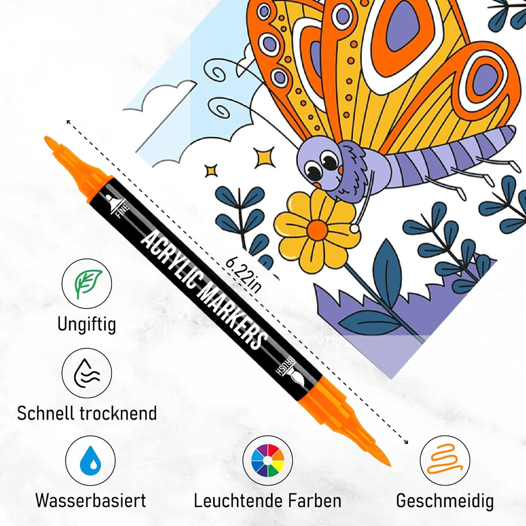 Pamaker 120 Farben Acrylstifte Set – Acrylmarker mit feiner Spitze und Pinsel für Stoff, Leinwand, G
