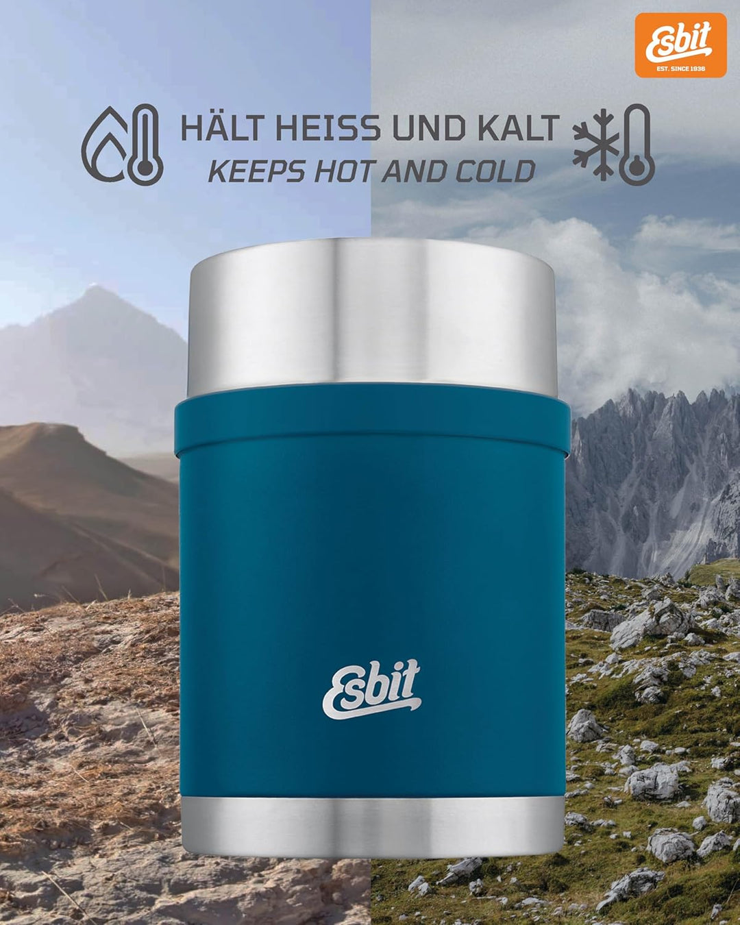 Esbit Thermobehälter Sculptor für Essen - Warmhaltebehälter 750 ml in Polar Blue - aus Edelstahl für