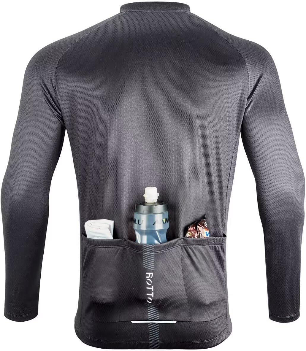 ROTTO Herren Radtrikot Fahrradtrikot Langarm Rennrad Trikot Farbverlauf Reihe 01 Schwarz Grau XS, 01