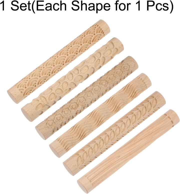 QUARKZMAN 6Stk Holz Ton Rolle Muster Modellieren 5.9" Buche Holz Hand Rollen Holz Töpferei Werkzeuge