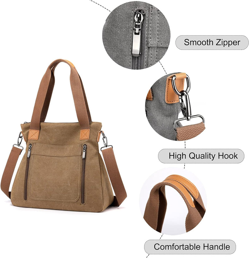 FANDARE Retro Handtaschen Leinwand Schultertasche Damen Umhängetasche Frauen Arbeitstasche für 12.9